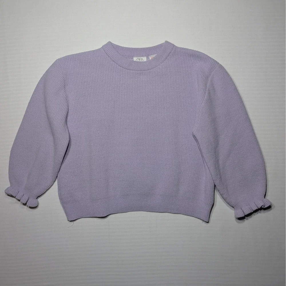 Zara‎ Girls Lavender Knit Sweater 4-5Y Lilac Ruffle Cuff Soft Minimalism Pastel